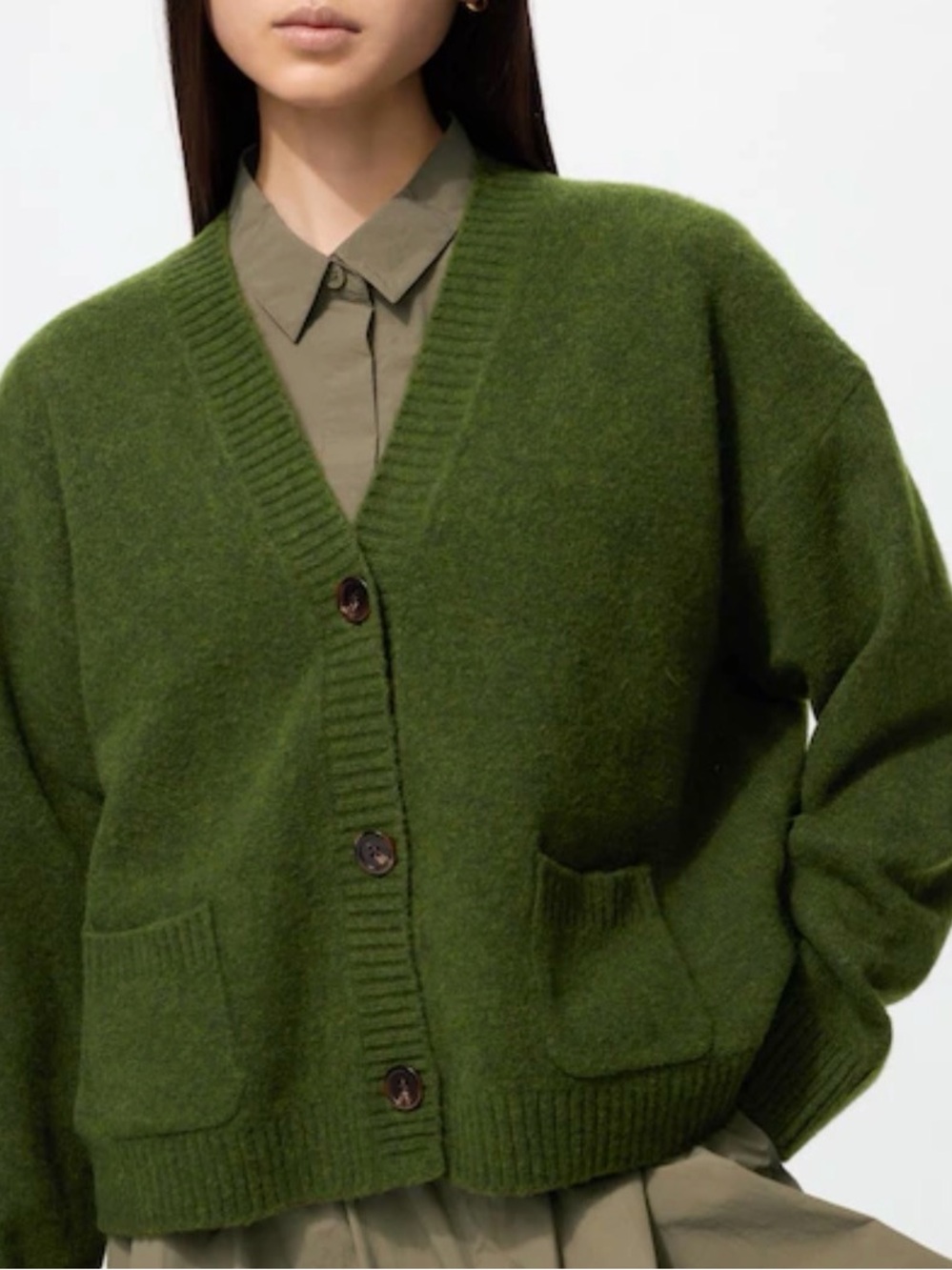 Uniqlo Olive Green V-Neck Button-Front Cardigan